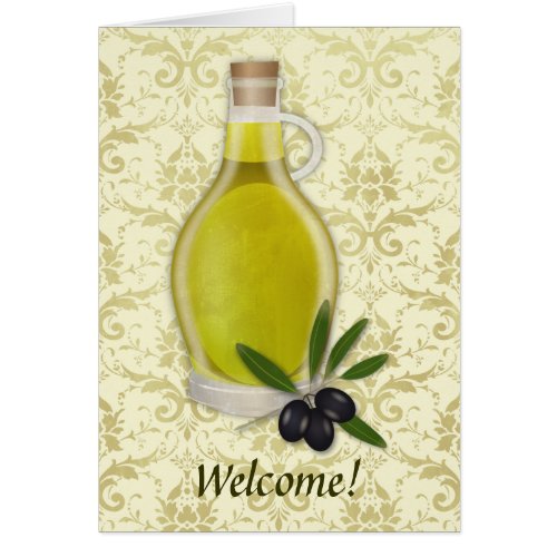 Olive Oil Bottle and Damask Pattern