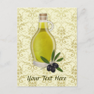 Olive Oil Bottle and Damask Pattern Postcard