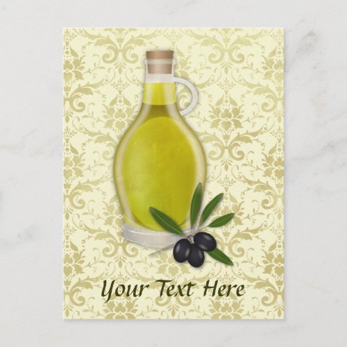 Olive Oil Bottle and Damask Pattern Postcard