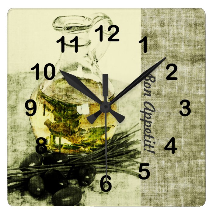 Olive oil bottle cooking still life square wall clocks