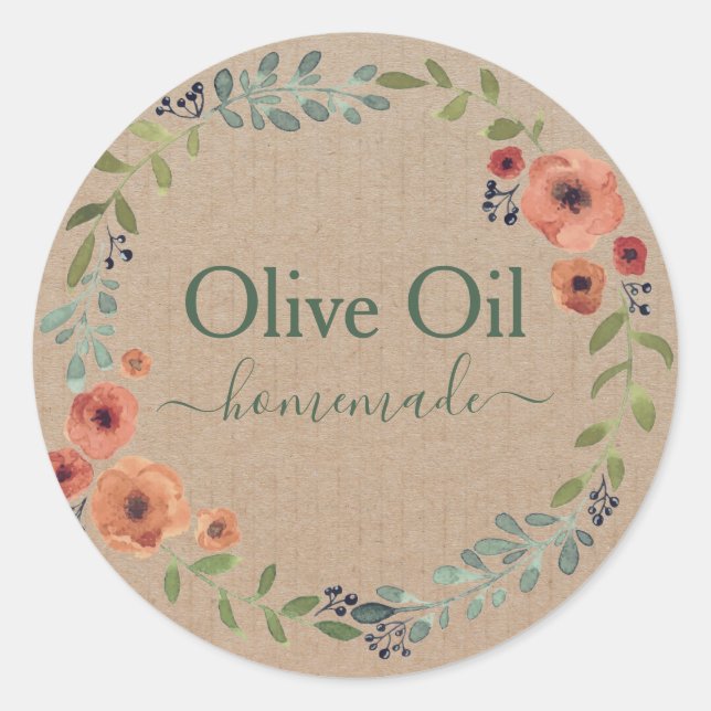Olive Oil Bottle Rustic Vintage Wreath Craft Label (Front)