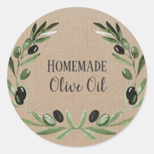 Olive Oil Bottle Rustic Watercolor Wreath Label