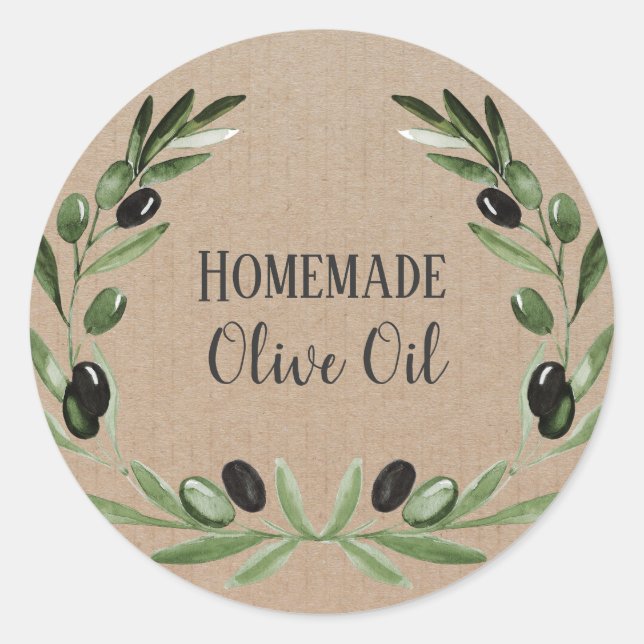 Olive Oil Bottle Rustic Watercolor Wreath Label (Front)