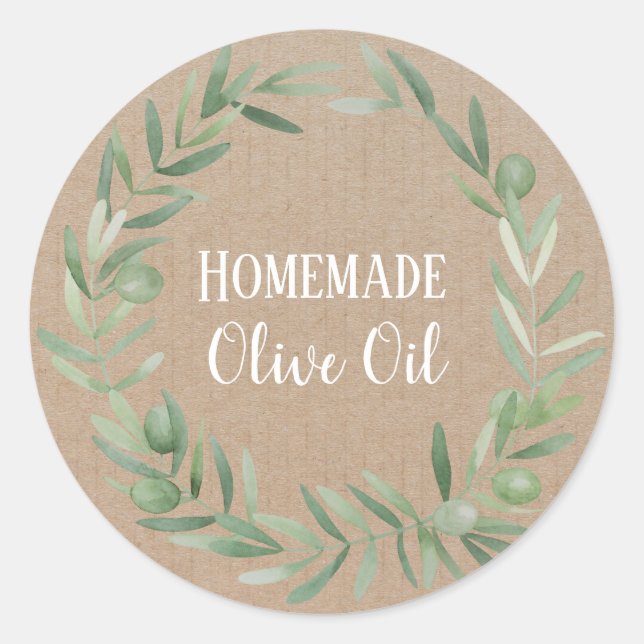 Olive Oil Bottle Rustic Watercolor Wreath Label (Front)