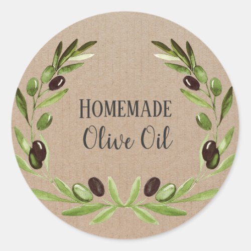 Olive Oil Bottle Rustic Watercolor Wreath Label