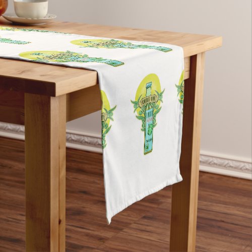 Olive oil bottle short table runner