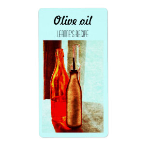 Olive oil bottles still life label