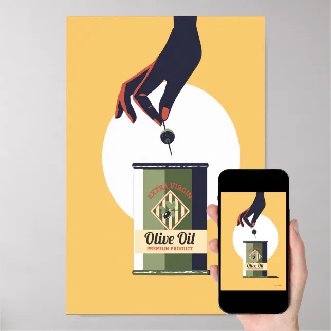 Olive oil can retro vintage poster kitchen Zazzle