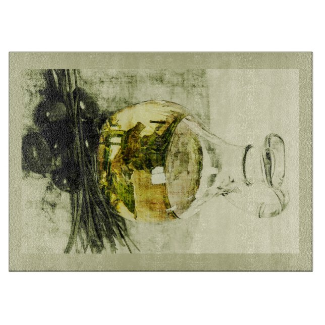 olive oil carafe still life cutting board (Front)