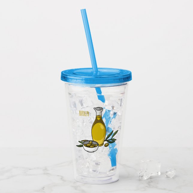 Olive oil cartoon illustration  acrylic tumbler (Front Ice)