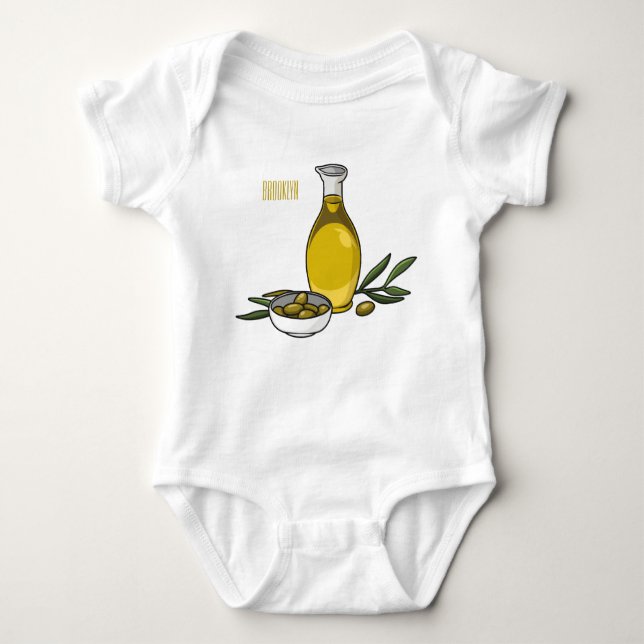 Olive oil cartoon illustration  baby bodysuit (Front)