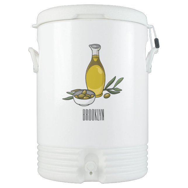 Olive oil cartoon illustration beverage cooler (Front)