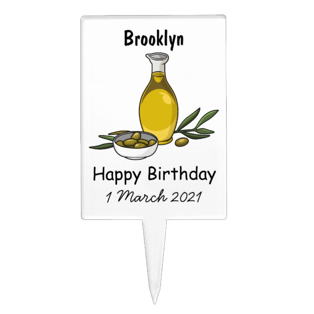 Olive oil cartoon illustration cake topper (Front)