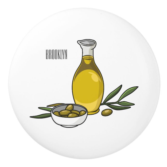 Olive oil cartoon illustration  ceramic knob (Front)