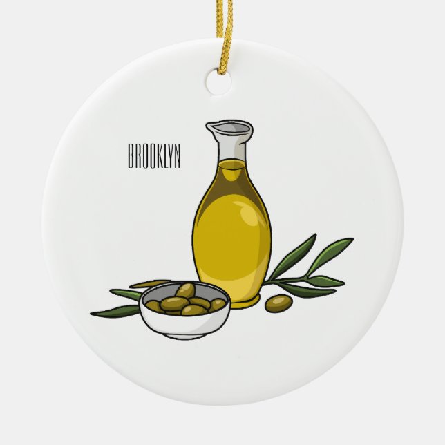 Olive oil cartoon illustration  ceramic ornament (Front)