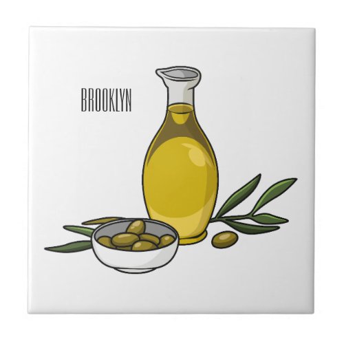 Olive oil cartoon illustration  ceramic tile