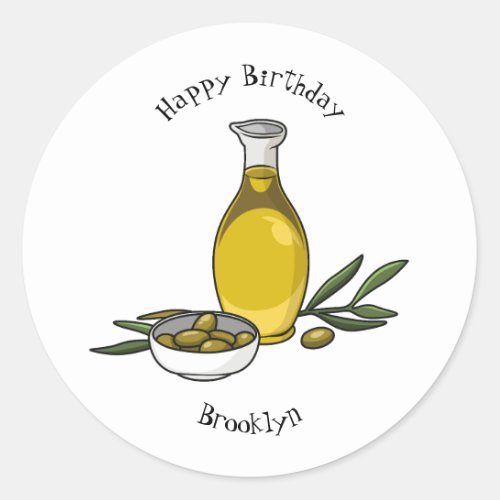 Olive oil cartoon illustration classic round sticker