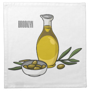 Olive oil cartoon illustration  cloth napkin