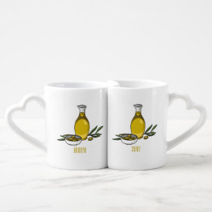 Olive oil cartoon illustration coffee mug set