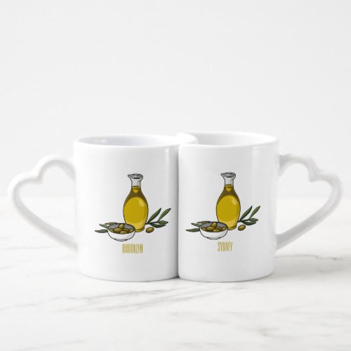 Olive oil cartoon illustration  coffee mug set
