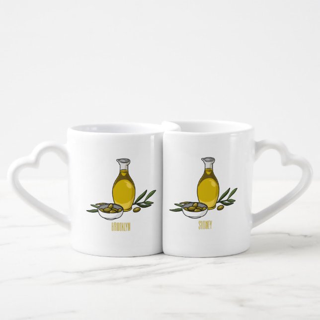 Olive oil cartoon illustration  coffee mug set (Front Nesting)