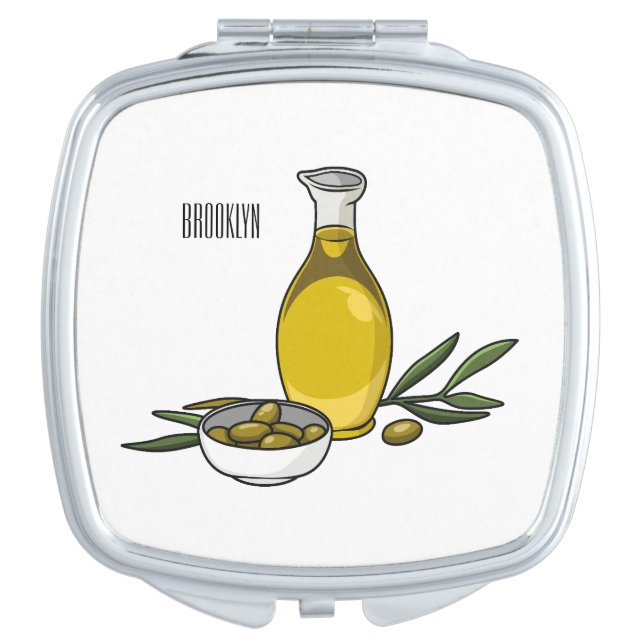 Olive oil cartoon illustration  compact mirror (Front)