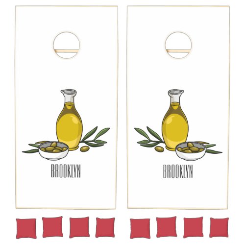 Olive oil cartoon illustration  cornhole set