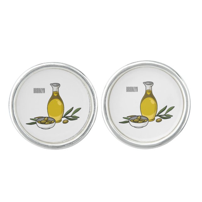 Olive oil cartoon illustration  cufflinks (Front)