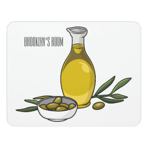 Olive oil cartoon illustration door sign
