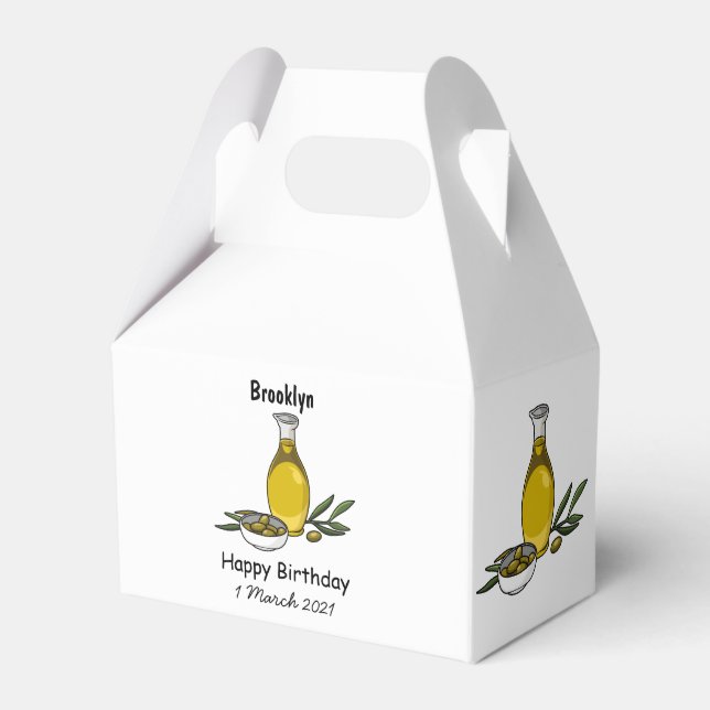 Olive oil cartoon illustration favor boxes (Front Side)