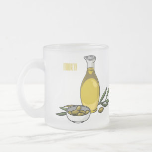 Olive oil cartoon illustration frosted glass coffee mug