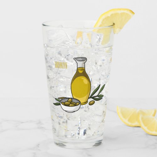 Olive oil cartoon illustration  glass