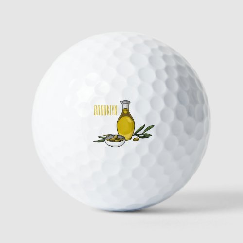 Olive oil cartoon illustration  golf balls