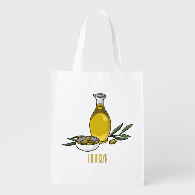 Olive oil cartoon illustration  grocery bag (Front)