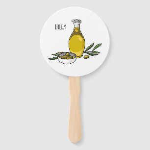 Olive oil cartoon illustration hand fan