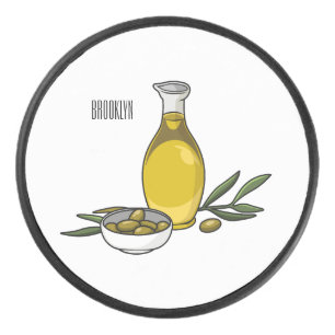 Olive oil cartoon illustration  hockey puck