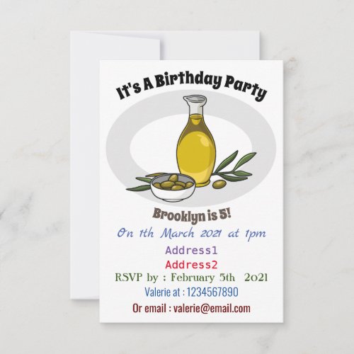 Olive oil cartoon illustration invitation