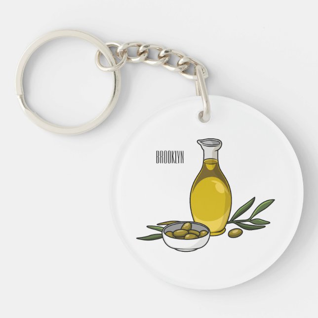 Olive oil cartoon illustration  keychain (Front)