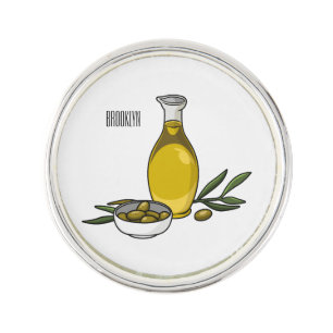 Olive oil cartoon illustration lapel pin