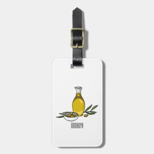 Olive oil cartoon illustration luggage tag