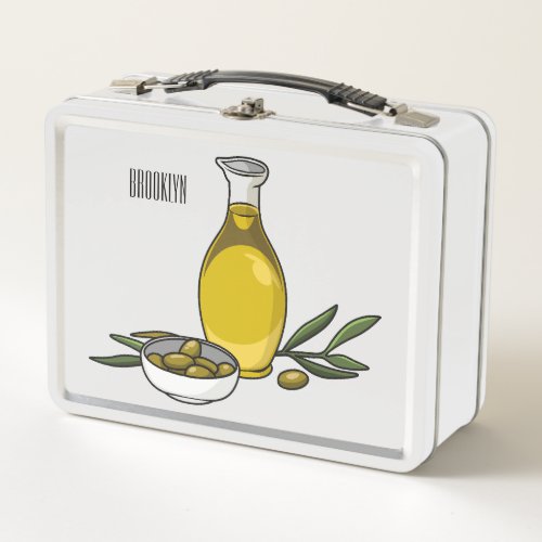 Olive oil cartoon illustration  metal lunch box