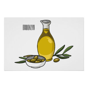 Olive oil cartoon illustration poster