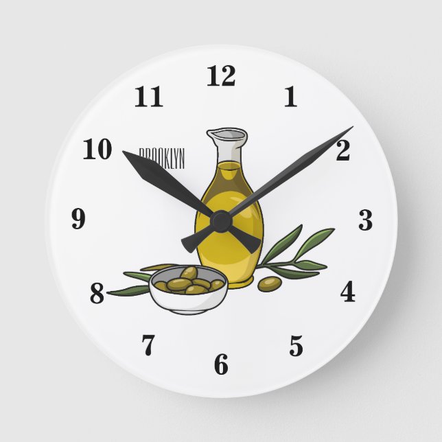 Olive oil cartoon illustration round clock (Front)