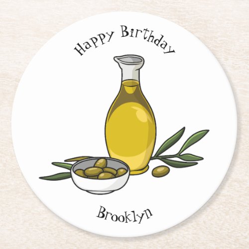 Olive oil cartoon illustration round paper coaster