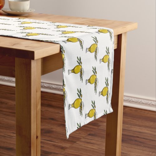 Olive oil cartoon illustration  short table runner