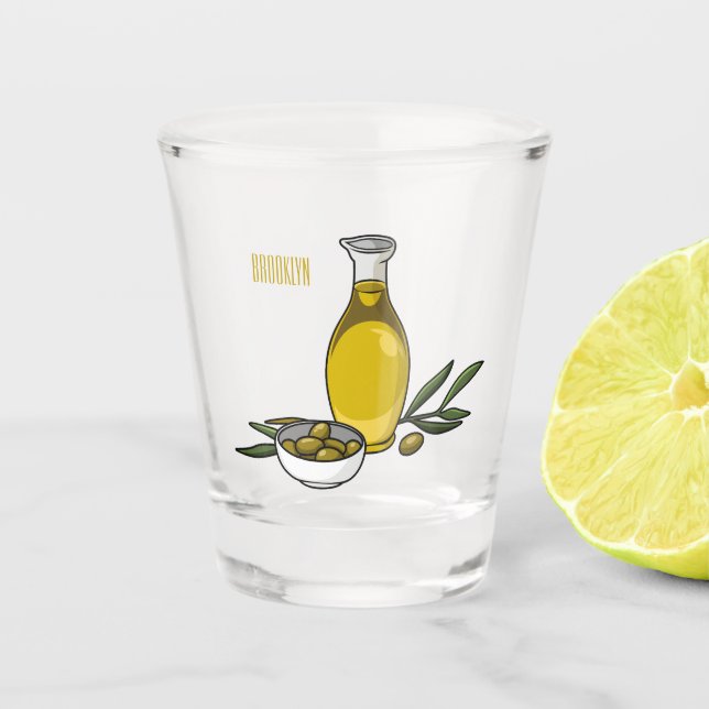 Olive oil cartoon illustration  shot glass (Front)