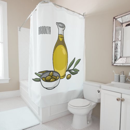 Olive oil cartoon illustration  shower curtain