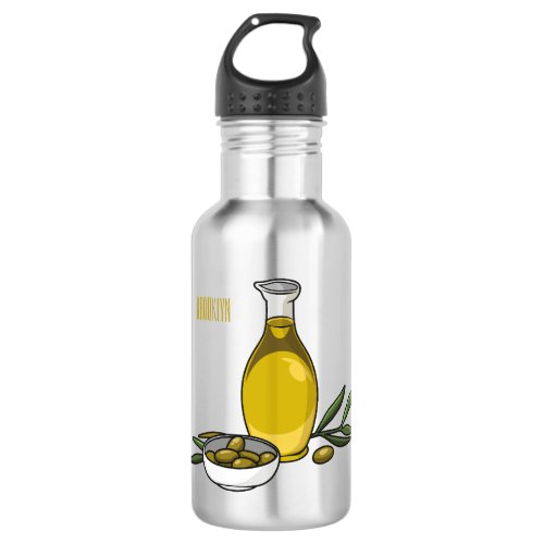 Olive oil cartoon illustration  stainless steel water bottle