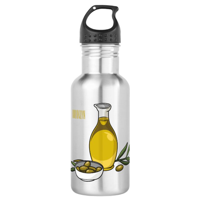 Olive oil cartoon illustration  stainless steel water bottle (Front)