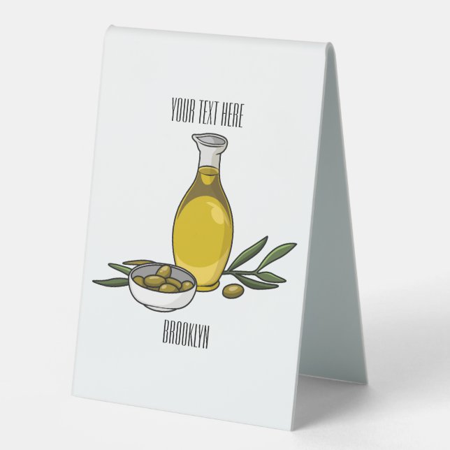 Olive oil cartoon illustration  table tent (Front)
